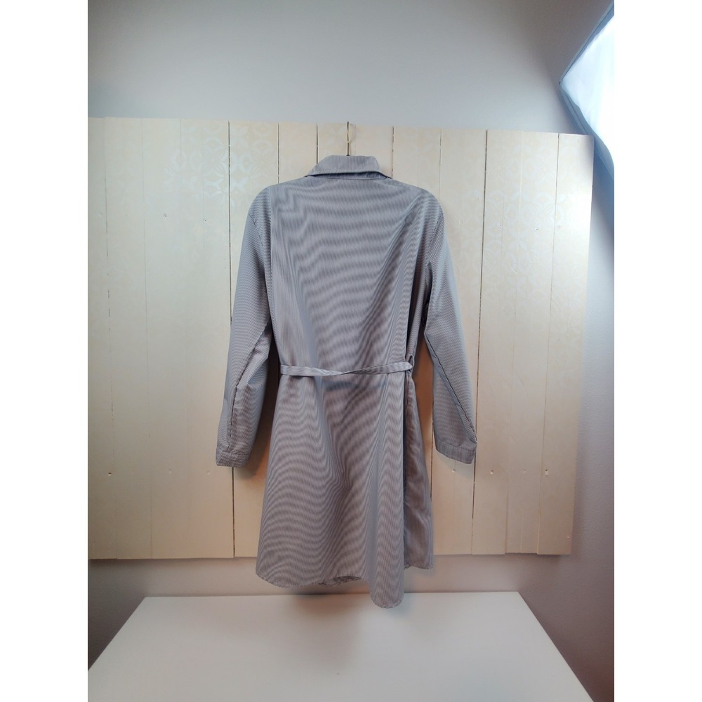 Womens Navy Pinstripe Shirt Dress Tie Waist Button Up Long Sleeve Office Size L - Picture 2 of 9